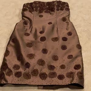 Sherrie Bloom, Chetta B strapless cocktail dress.  Chocolate brown. Size 6.